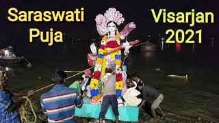 Saraswati Puja Visarjan 2021  Saraswati Idol Immersion 2021  Babughat Kolkata [upl. by Htnamas]