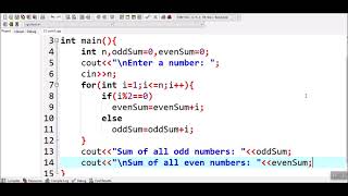 How to print the sum of all even and odd numbers from 1 to n in C [upl. by Hortense]