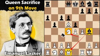 Laskers Queen Sacrifice on 9th Move  Lasker vs NN 1903 [upl. by Nodnerb]