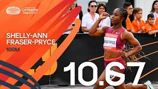 Unstoppable ShellyAnn FraserPryce runs 1067  Continental Tour Gold Székesfehérvár [upl. by Eiresed]