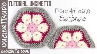 Tutorial Uncinetto  Fiore Africano Esagonale sottotitoli in inglese e spagnolo [upl. by Hogan]