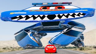 Crazy Escape From The Giant Disney Policeman Mutant Eater VS Lightning McQueen Beamng Drive 265 [upl. by Forkey231]