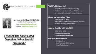 I Missed the FBAR Filing Deadline What Should I Do Golding and Golding BoardCertified in Tax [upl. by Uon128]