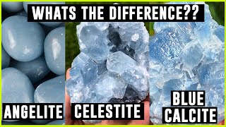 HOW TO SPOT SPOT THE DIFFERENCE BETWEEN ANGELITE CELESTITE AND BLUE CALCITE  EASY TIPS [upl. by Lyall]