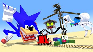 Cursed Shin Sonic vs Siren Head Cursed House Head and Boss choochoo train  Minecraft Animation [upl. by Absalom]