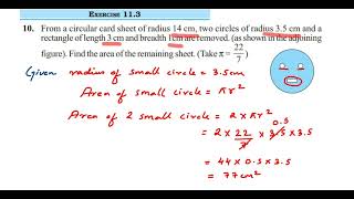 10q Ex 113 Class 7 Perimeter and areaFrom a circular card sheet of radius 14 cm two circle [upl. by Idnib]