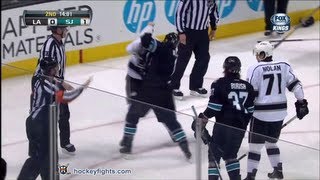 Jake Muzzin vs Andrew Desjardins Mar 14 2013 [upl. by Nylasoj]