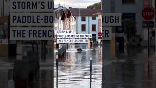 Eyewitness Video Shows Surfer Paddling Through Flooded Streets in Bayonne France [upl. by Yurik]