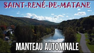 Le village de SAINTRENÉDEMATANE  La Rivière Matane pont couvert et son église à vue de drone 4K [upl. by Premer]