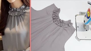 Sewing Tips and Tricks Beautiful Neck Design with Frill Sewing for Beginners DIY Sewing Tricks [upl. by Nuahs]