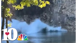 Wild video shows massive rock wall collapsing into Meads Quarry Lake [upl. by Maxy]