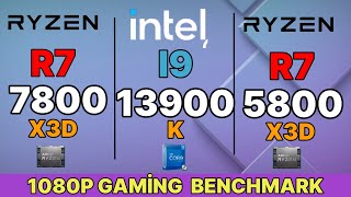 R7 7800X3D VS I9 13900K VS R7 5800 X3D vs R9 7950 X3D VS I5 13600K 1080P GAMING BENCHMARK [upl. by Prochora]