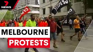 Union members rally in Melbourne streets  7NEWS [upl. by Nyrak]