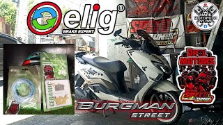 ELIG Brake Pads amp Brake Shoe  Suzuki Burgman Street 125  DPOL MOTOR PARTS  Mark MotoFood Vlog [upl. by Attekram]