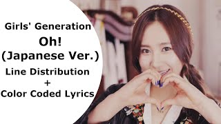 GIRLS GENERATION 少女時代  OH JAPANESE VER Line Distribution  Color Coded Lyrics [upl. by Asyram]