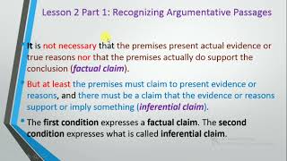 Logic Chapter 2 lesson 2 Recognizing Arguments Part 1 [upl. by Livingstone]