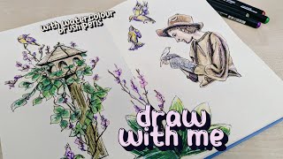 Watercolour Brush Pen Sketchbook with me Lets create a nature themed sketchbook spread [upl. by Armin]