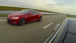 Tesla Model S P85D 691HP vs P85 415HP Heads up Drag Racing from a Stop [upl. by Trojan]