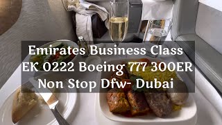 Emirates Business Class Boeing 777 300 ER DFW  DUBAI non stop [upl. by Airdnazxela]