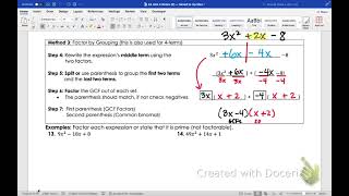 A2 8B Factoring when a not 1 Notes [upl. by Iruahs565]