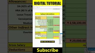 Mastering Salary Calculation in Excel Basic Salary Allowances amp Deductions digitaltutorial425 [upl. by Lodi299]