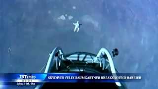 Skydiver Felix Baumgartner breaks sound barrier [upl. by Lupiv479]