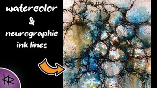 Intuitive WATERCOLOR amp NEUROGRAPHIC ink lines demonstration Abstract Rocks Easy amp Fun Art 155 [upl. by Ynnatirb]