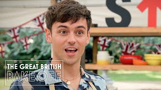 Tom Daley KNITS his Bake Off cake  The Great Stand Up To Cancer Bake Off [upl. by See]