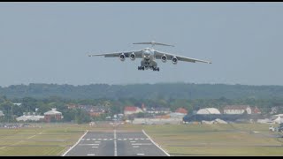 Crosswind takeoff at Farnborough 2014 IL76 departs in style [upl. by Ettennor]