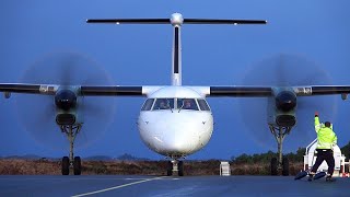 Widerøe Dash8 Q400  Morning startup at Stord airport December 2020 [upl. by Novihs]