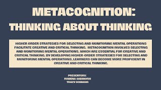 LearnerCentered Psychological Principles Principle 5 Metacognition Thinking About Thinking [upl. by Eliason]