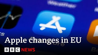 Apple forced to allow rival app stores on iPhones in EU  BBC News [upl. by Harikahs635]