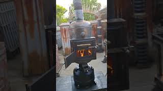 White Tank Brake Drum Wood Burning Stove 72224 [upl. by Aisatnaf431]