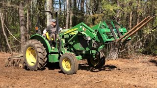 John Deere 5045e Stump Removal amp Landscaping [upl. by Dorita412]