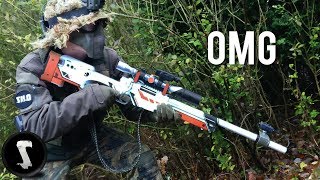 Guy Brings Airsoft AWP Asiimov and QUICKSCOPES PLAYERS [upl. by Ymerej]