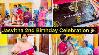 Jasvitha 2nd Birthday Celebration Vlog🎂💥🤩  Sangeetha Vinoth  minivlog [upl. by Ayerhs]