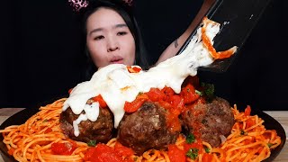 GIANT CHEESY MEATBALLS amp SPAGHETTI MUKBANG How To Make Meatballs amp Pasta Recipe amp Asmr Eating [upl. by Samalla]