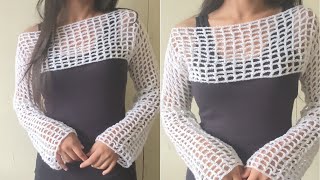 How to crochet fishnet bolero shrug  mesh shrug🤍 simple and easy steps to follow [upl. by Oringa]