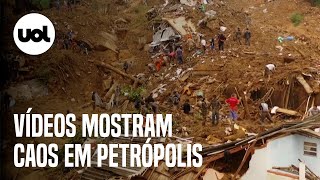 Petrópolis vídeos mostram deslizamentos carros arrastados e destruição [upl. by Jessalyn601]