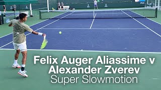 Court Level Felix Auger Aliassime v Alexander Zverev  Slowmotion Forehand Practice Indian Wells [upl. by Airbma37]