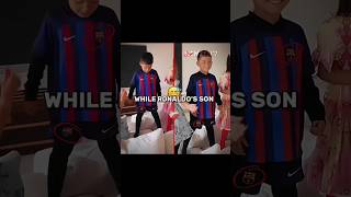 Ronaldos Son Wearing A Barcelona Jersey While Messi☠️😅 shorts viral funny trending fypシ fyp [upl. by Lleznol]