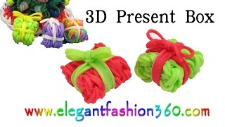 Rainbow Loom PresentGift Box 3D Charms  How to Loom Bands Tutorial ChristmasHolidayOrnaments [upl. by Chancelor]