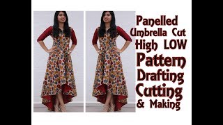 Panelled UMBRELLA CUT High LOW Kurta Pattern Drafting CuttingMaking  DIY Raksha Bandhan SPECIAL [upl. by Cloutman]