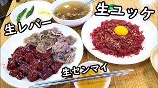 生肉食べまくる！【ユッケ・生レバー・生センマイ】韓国旅行・広蔵市場・광장시장 [upl. by Arlina]