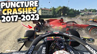 F1 PUNCTURE CRASHES 20172023 [upl. by Lynd]