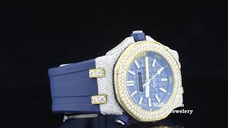 Perfectly Diamond Iced Out Blue Color Rubber Belt Automatic Moissanite Watch For Men trendingshorts [upl. by Nilcaj]