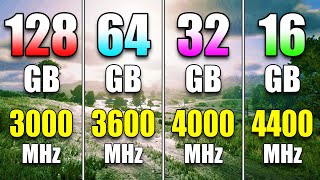 128GB 3000MHz vs 64GB 3600MHz vs 32GB 4000MHz vs 16GB 4400MHz  RAM Test in PC Gaming [upl. by Adine]