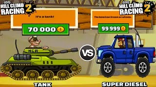 Hill Climb Racing 2  New Vehicle Tank Unlocked vs Super Diesel The American Dream On Wheels [upl. by Eanar]