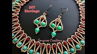 Beaded Earrings Easy WayDIY Beaded Earrings [upl. by Eilujna]