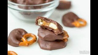 Chocolate Caramel Dipped Pretzels Recipe  Lifes Little Sweets [upl. by Hcurob]